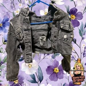 Shein SXY Distressed Denim Crop Jean Jacket Button Long Sleeve Size S